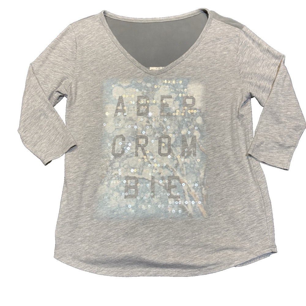 Abercrombie Fitch Y2K 90s Top Womens Large  Casual Sheer Embelished Graphic